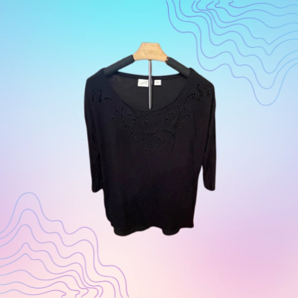 JACLYN SMITH Black Cutout Scoop Neck 3/4 Sleeve Blouse Top Size M